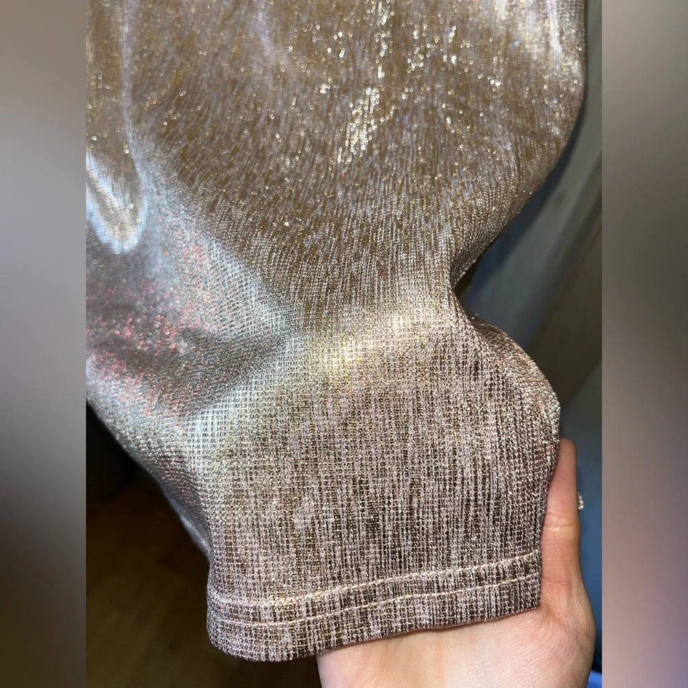 LULU’S- Gorgeously Glowing Shiny Rose Gold Mini Skater Dress - NWT - Picture 13 of 15